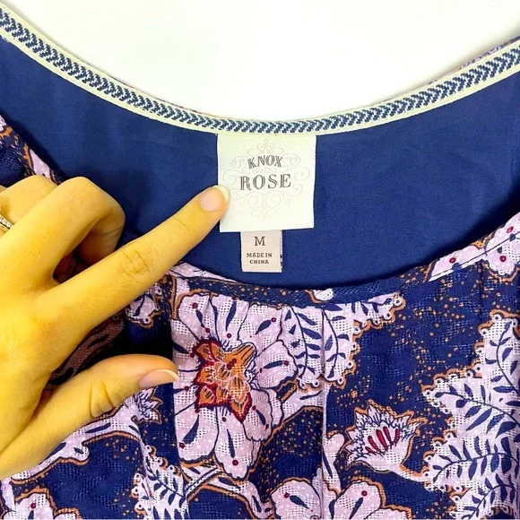 Knox Rose Womens Midi Length Floral Flutter Sleeve A Line Dress Sz Med Pink Blue - Picture 4 of 11